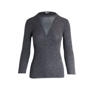 Celine Sheer Panel Long Sleeve Top in Grey Wool